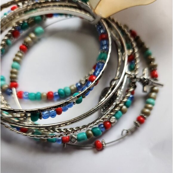 Sonoma Life + Style Multicolor Beaded Bangle Bracelet Set southwest red blue - Picture 2 of 4